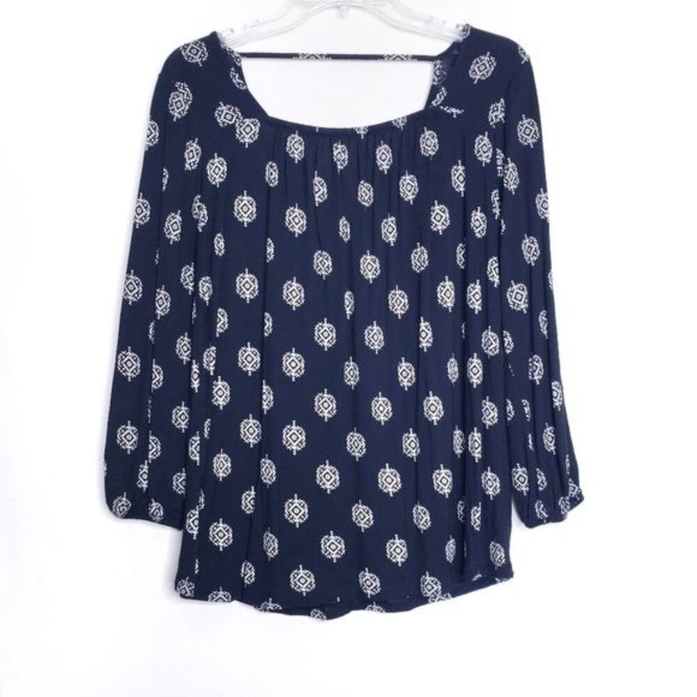 Old Navy Black & White Blouse Boho Bohemian Style Top Women's Size Small